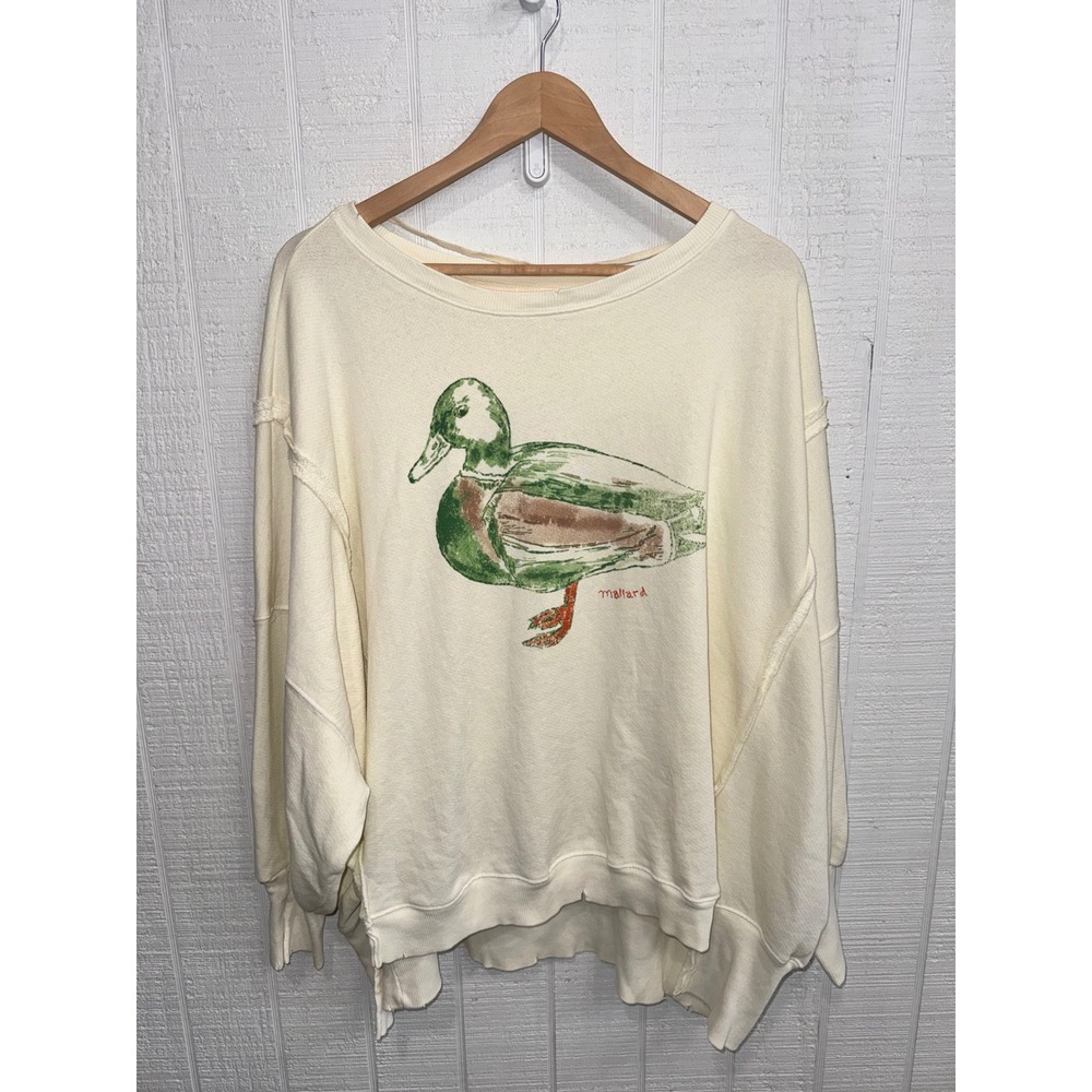We The Free Mallard Sweatshirt Women Cream Graphic Oversized Large OB1827872